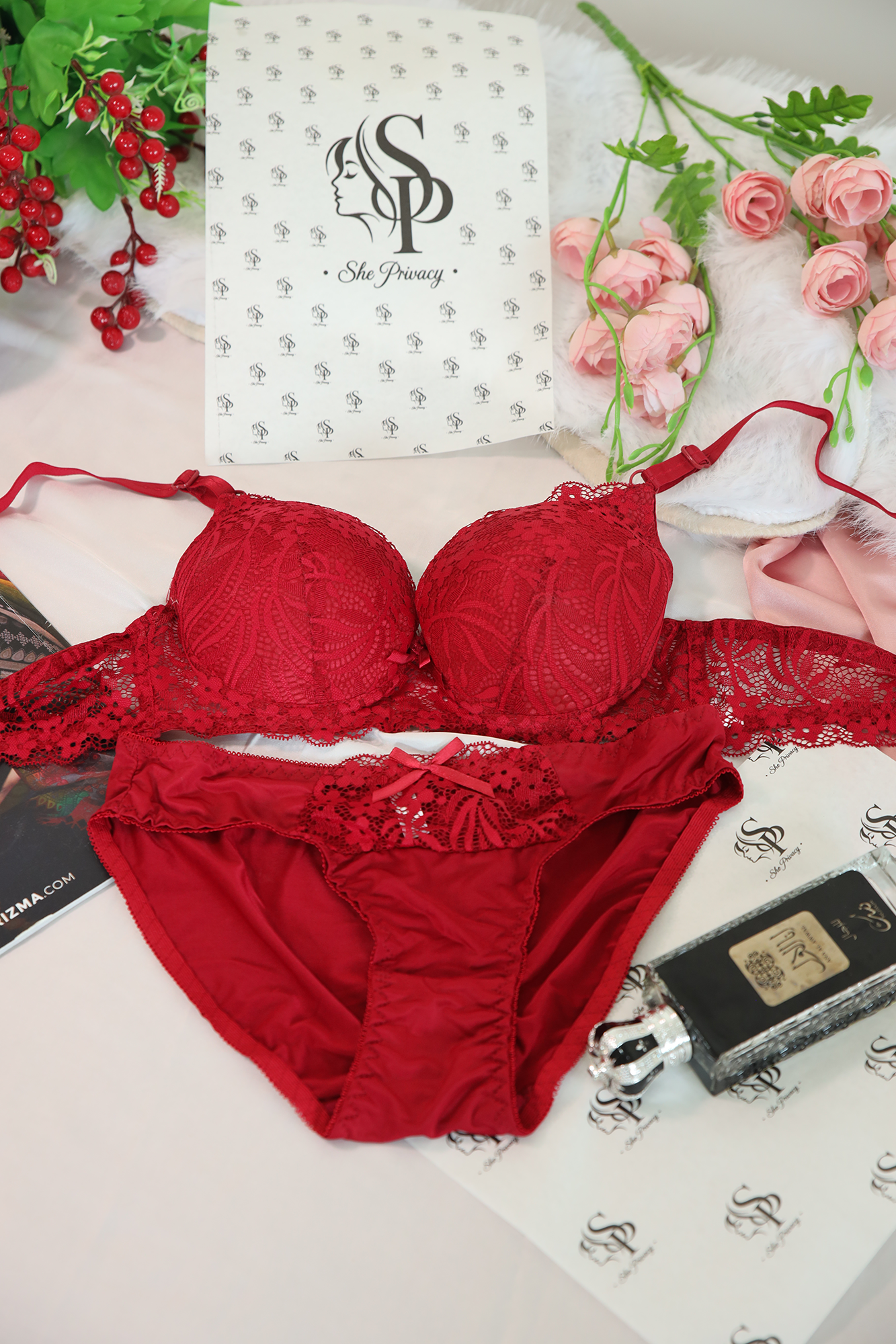 Double Pad Push-Up Underwire Bra Floral Lace (Bridal Style)