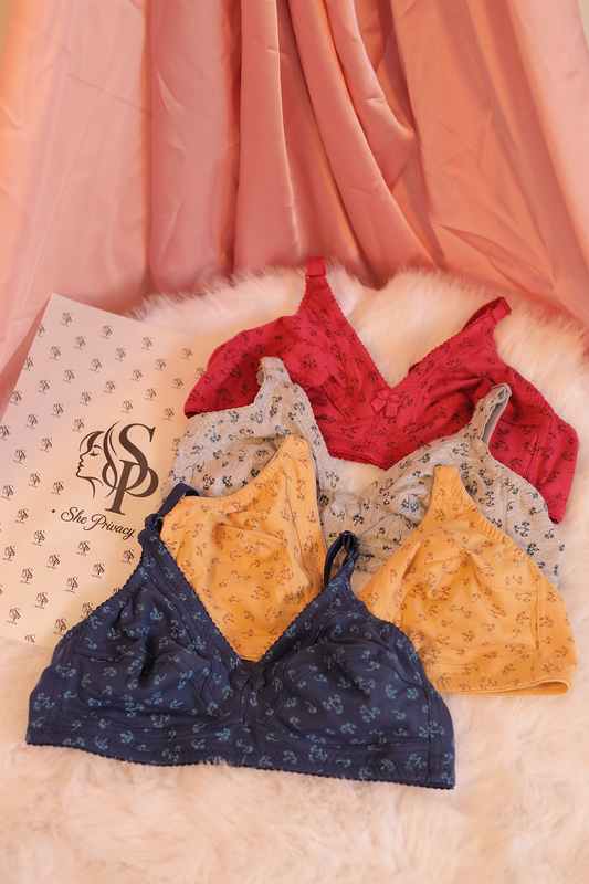 Pack of 4 Soft Cotton Printed Bra - 0070