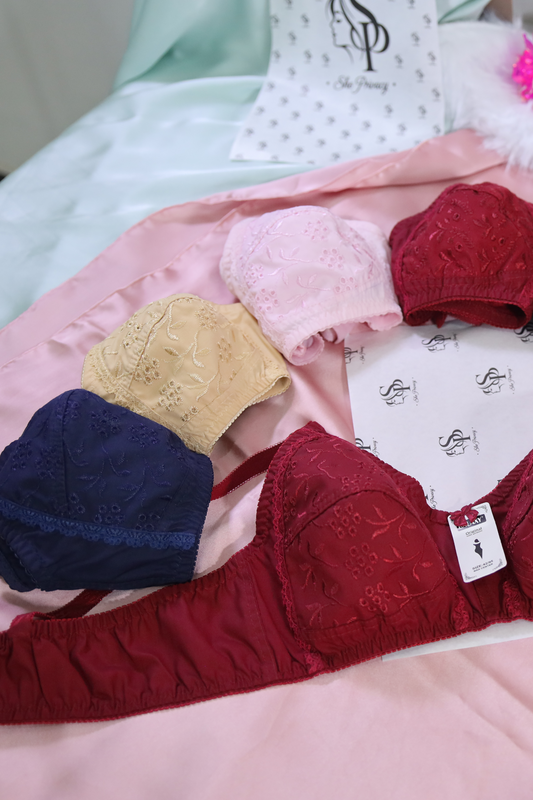 Chicken Embroidered Cotton Bra Pack of 4 - 0005