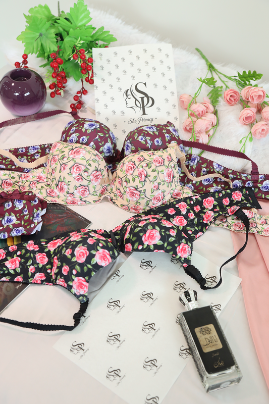Single Pad Ring Floral Print Bra (Lacy Lingerie Set) - 0012