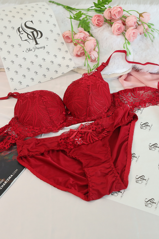 Double Pad Push-Up Underwire Bra Floral Lace (Bridal Style) - 0011