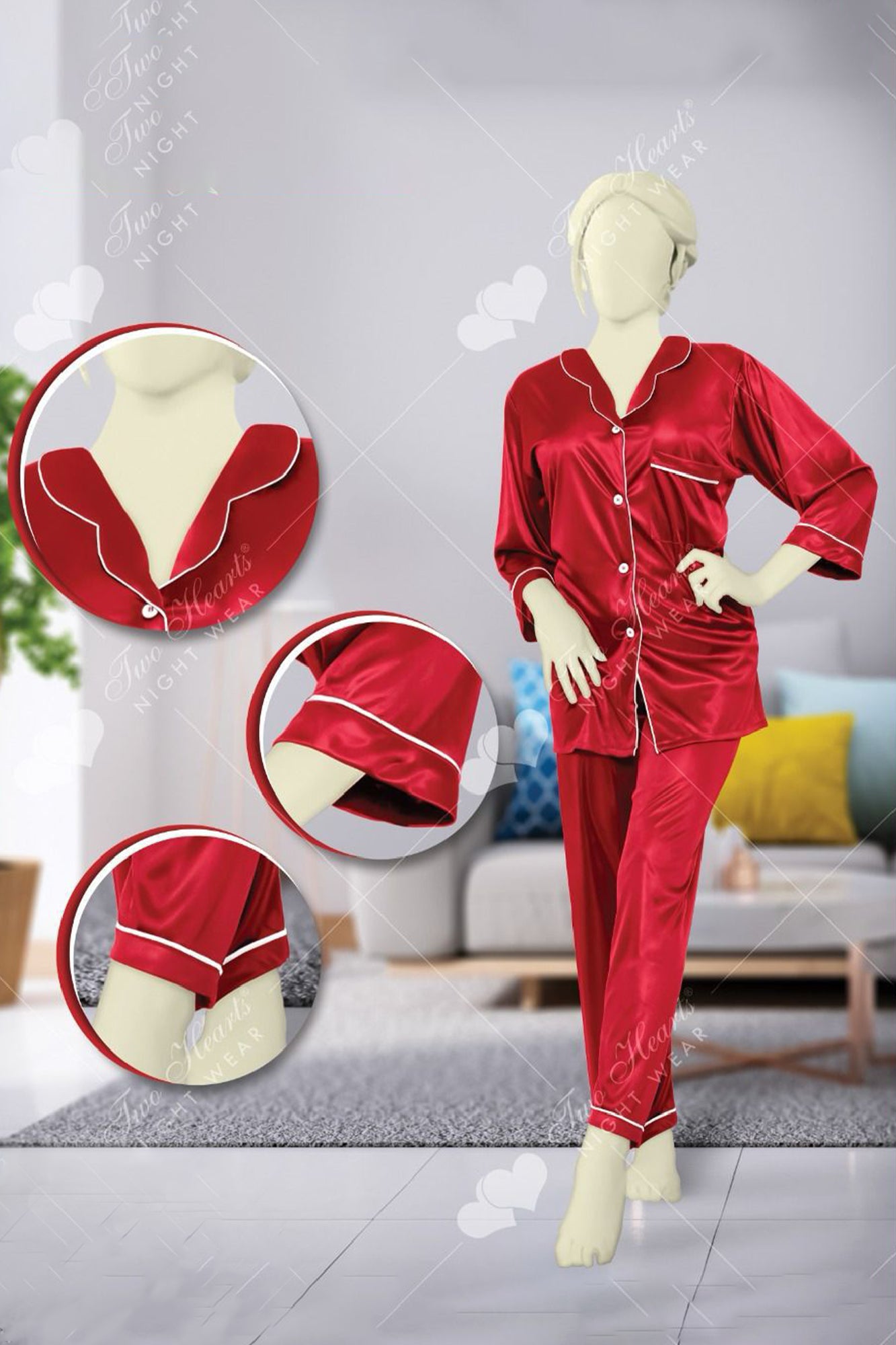 Luxury Soft Silk Two Piece Night Suit