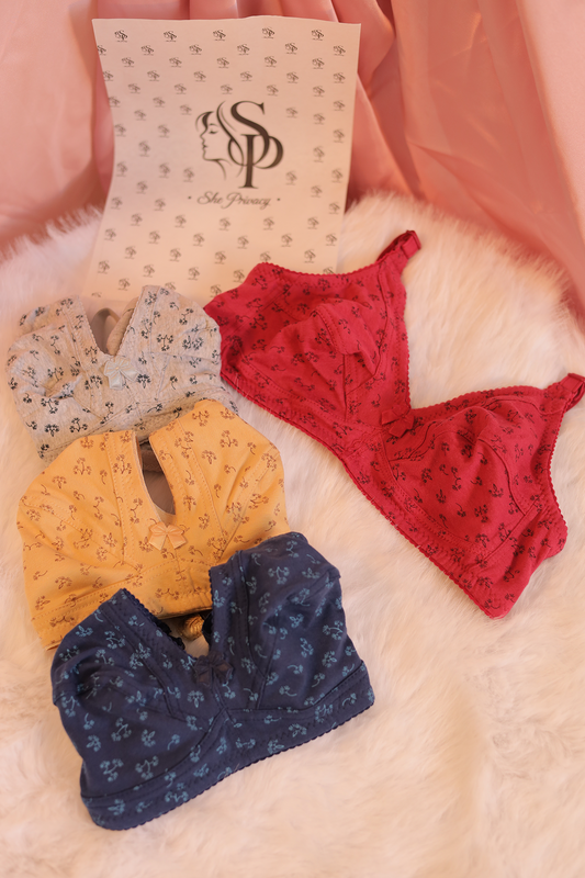 Pack of 4 Soft Cotton Printed Bra - 0070