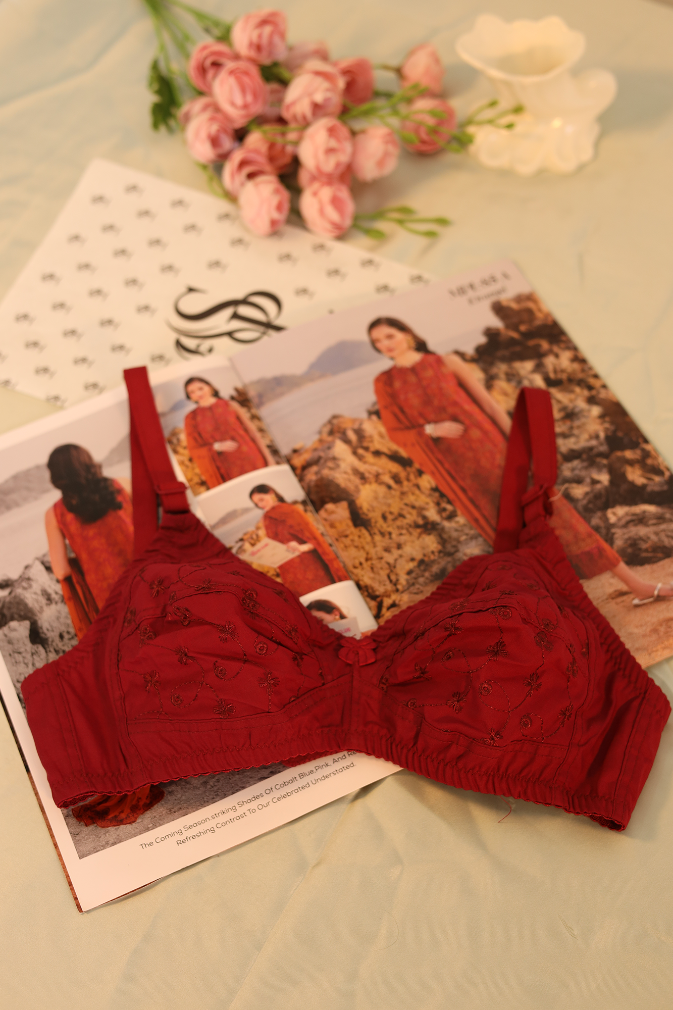 Criss Cross Strap Double Pad Big Push-Up Bra Cotton Chicken Fabric - 0071