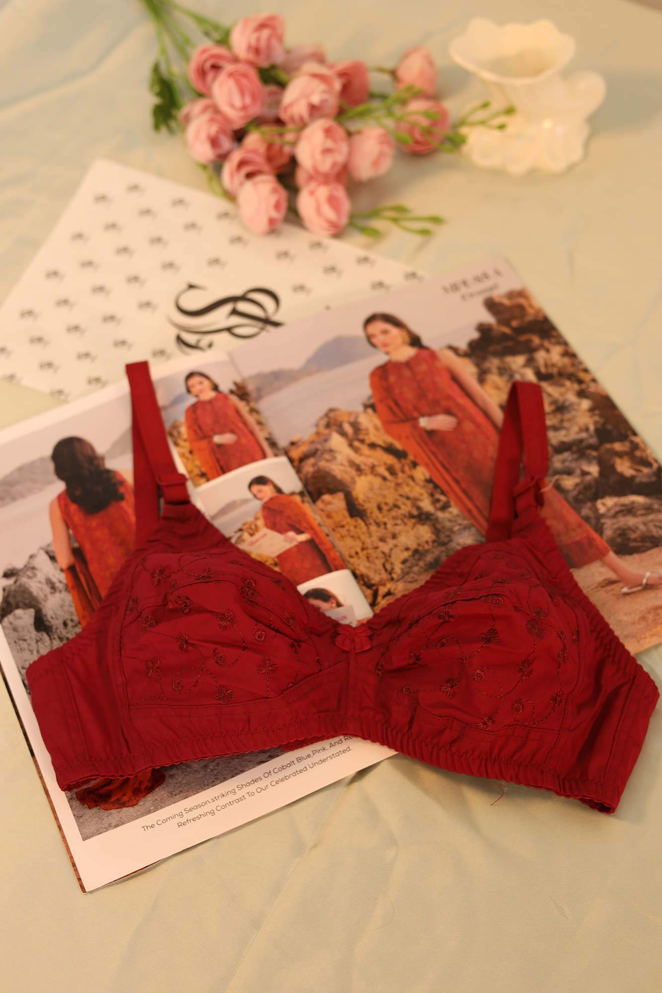 Criss Cross Strap Double Pad Big Push-Up Bra Cotton Chicken Fabric - 0071