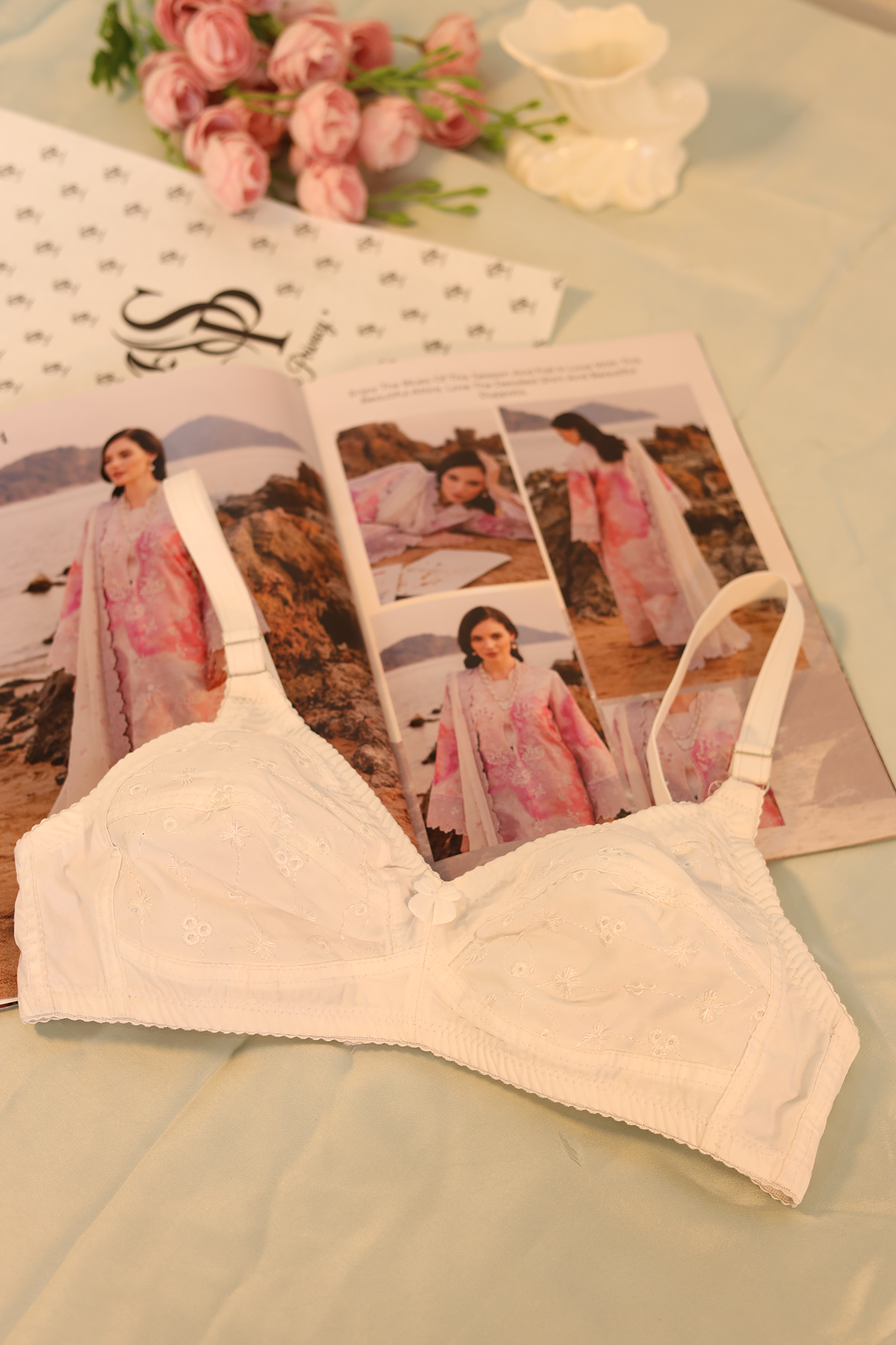 Criss Cross Strap Double Pad Big Push-Up Bra Cotton Chicken Fabric - 0071