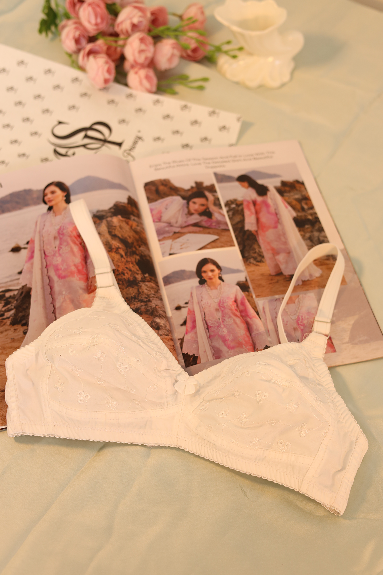 Criss Cross Strap Double Pad Big Push-Up Bra Cotton Chicken Fabric - 0071