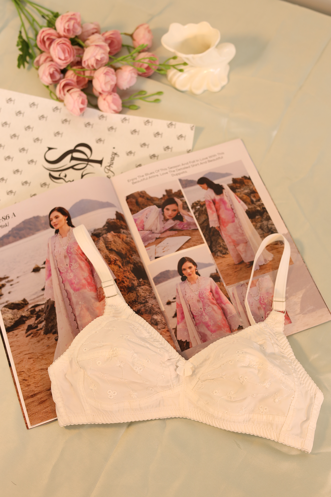Criss Cross Strap Double Pad Big Push-Up Bra Cotton Chicken Fabric - 0071