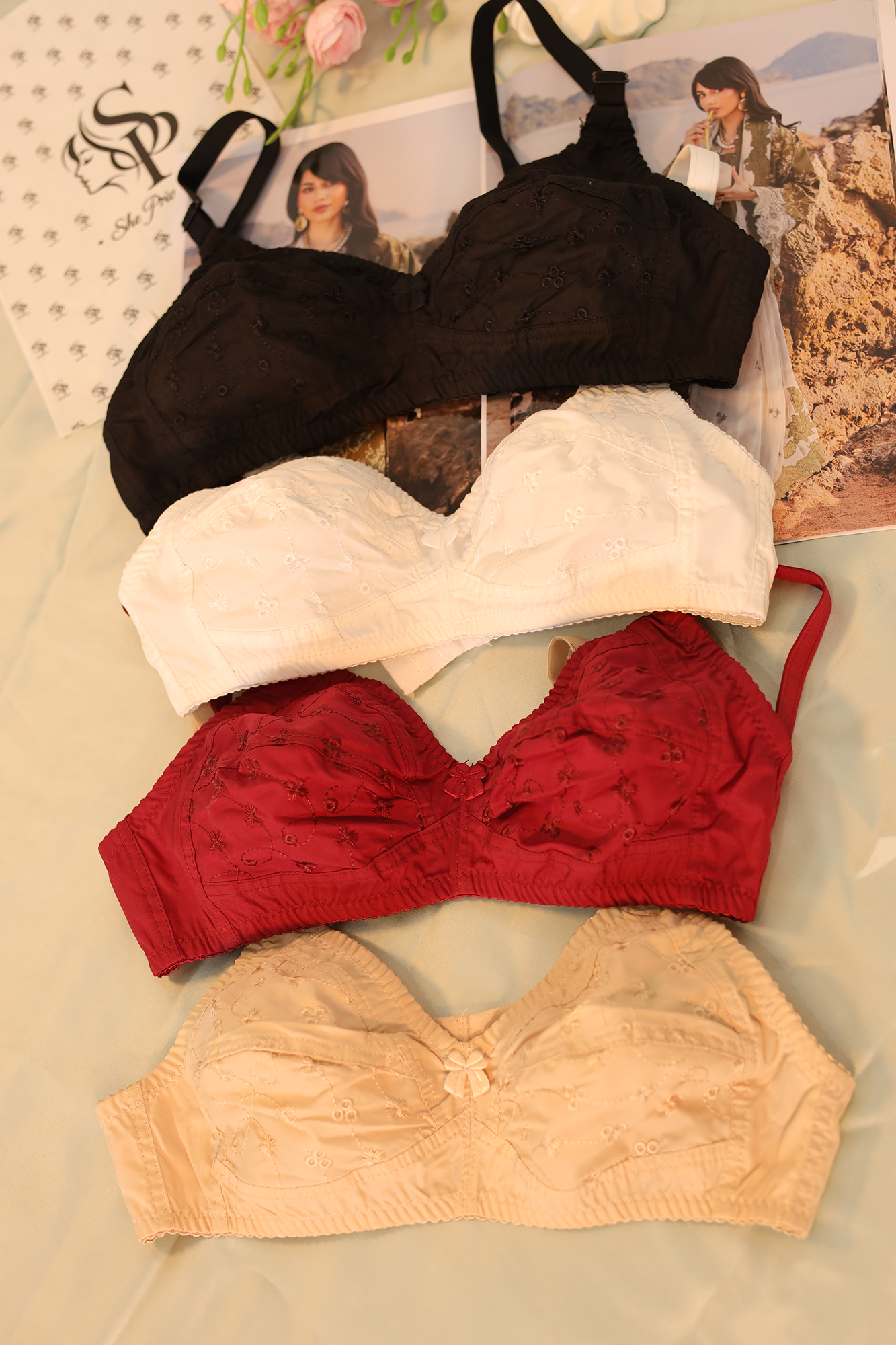 Criss Cross Strap Double Pad Big Push-Up Bra Cotton Chicken Fabric - 0071