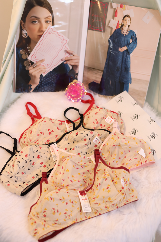 Pack of 4 Tulip Soft Cotton Full Coverage Bra Multicolor Floral Print - 0073
