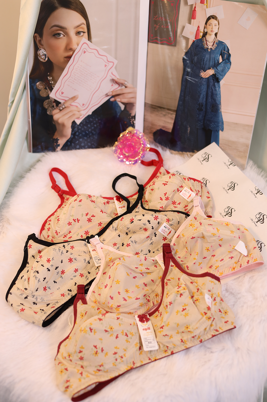 Pack of 4 Tulip Soft Cotton Full Coverage Bra Multicolor Floral Print - 0073