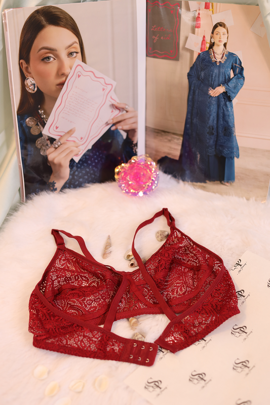 Floral Lace Net Strappy Bra with Adjustable Straps - 0074