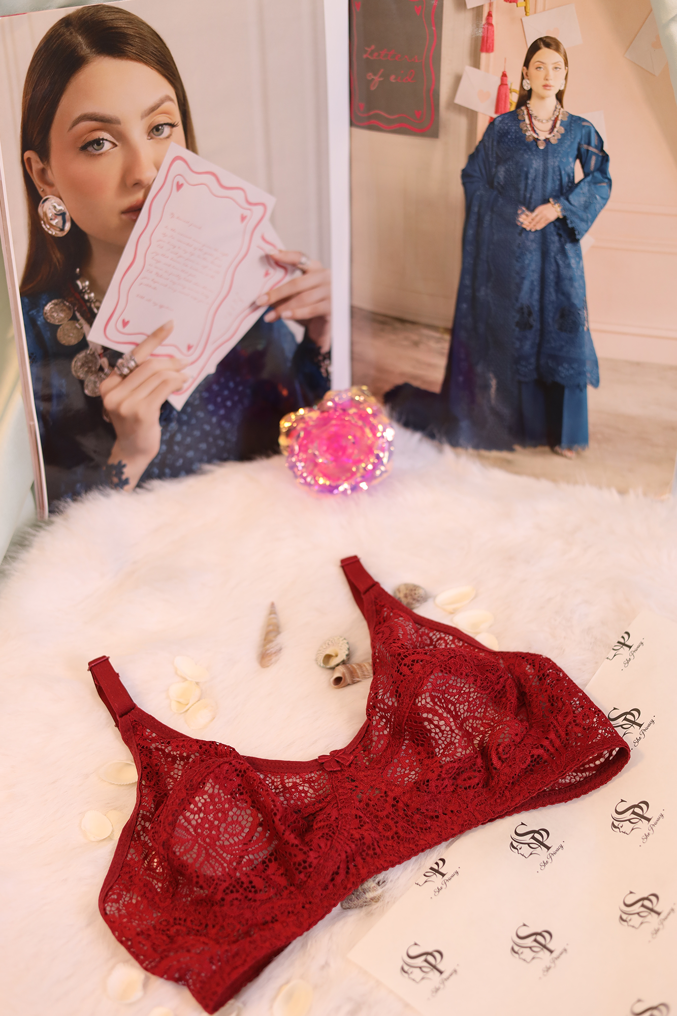 Pack of 2 Floral Lace Net Strappy Bras – 0074