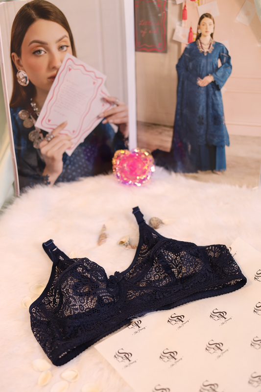 Floral Lace Net Strappy Bra with Adjustable Straps - 0074
