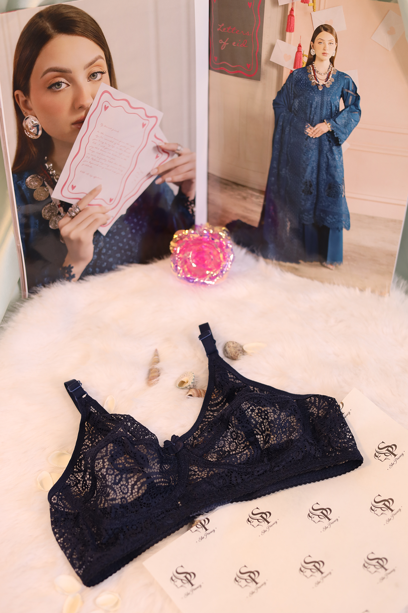 Pack of 4 Floral Lace Net Strappy Bras – 0074