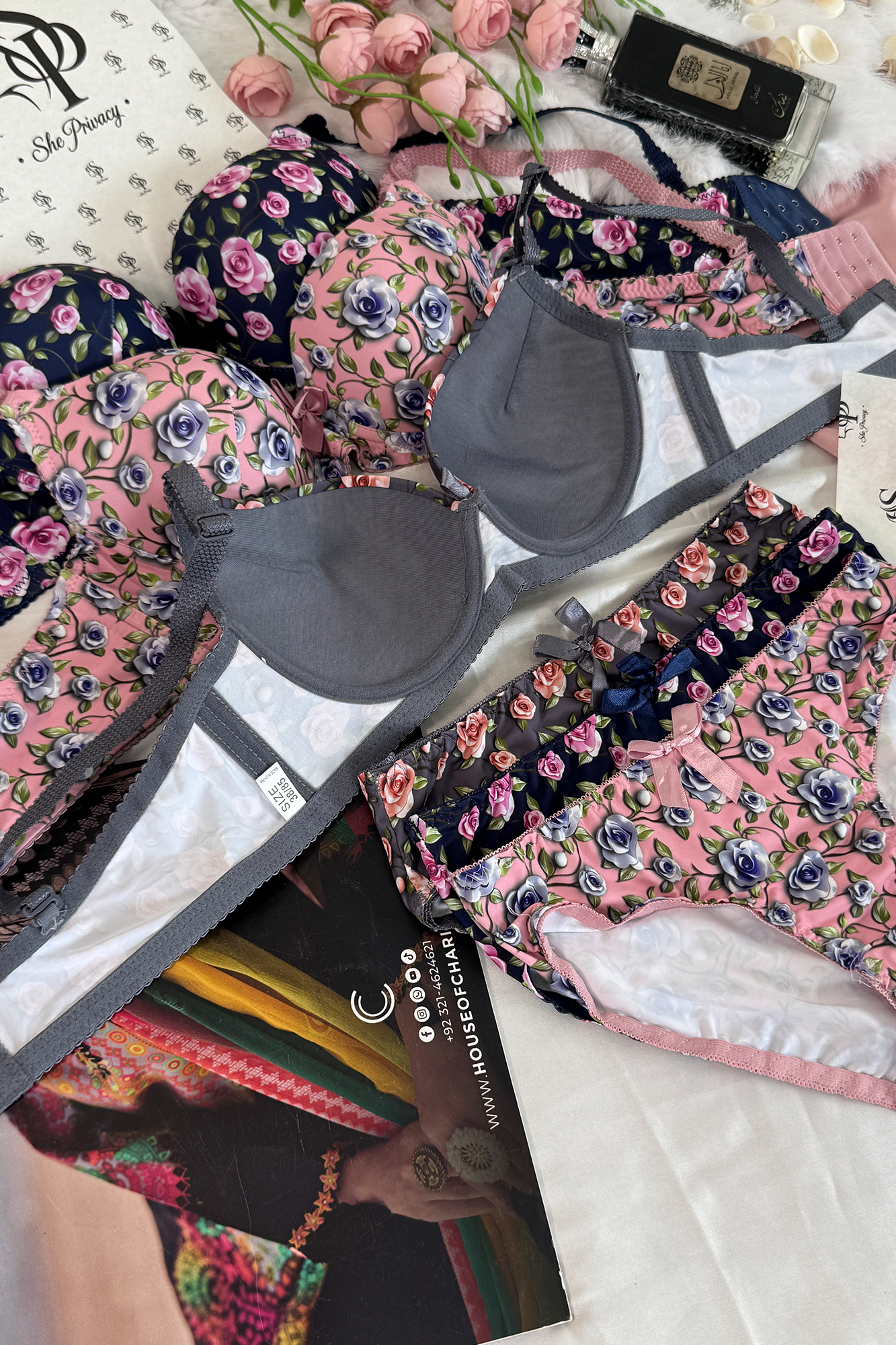 Single Pad Ring Floral Print Bra (Lacy Lingerie Set)