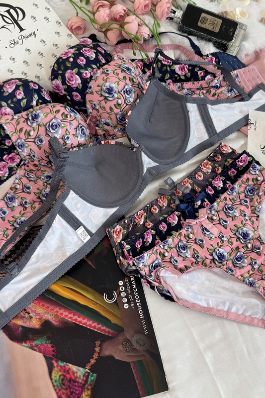 Single Pad Ring Floral Print Bra (Lacy Lingerie Set)